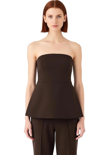 Kadın Straplez Peplum Üst Zarif Dokuma Kumaş ve Modern Kesim Detayları Kaliteli Şık Rahat Modern