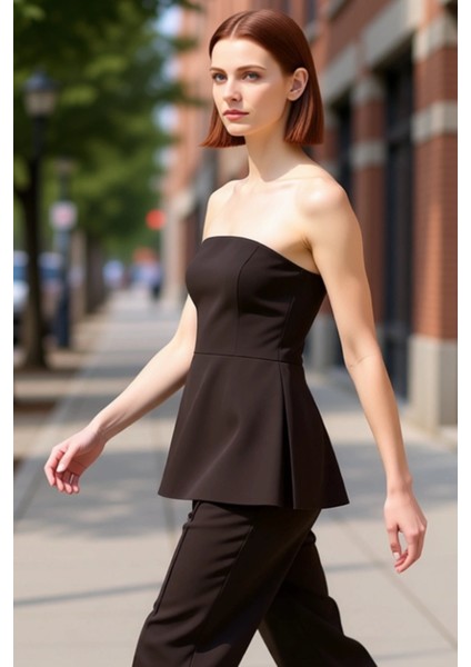 Kadın Straplez Peplum Üst Zarif Dokuma Kumaş ve Modern Kesim Detayları Kaliteli Şık Rahat Modern modelleri