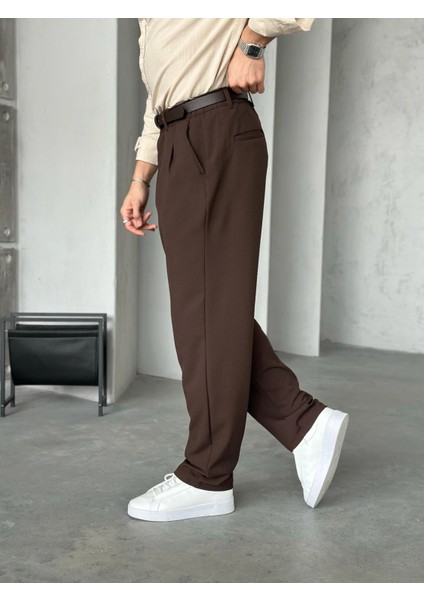 Erkek Acı Kahverengi Pileli Baggy Kumaş Pantolon fiyatları