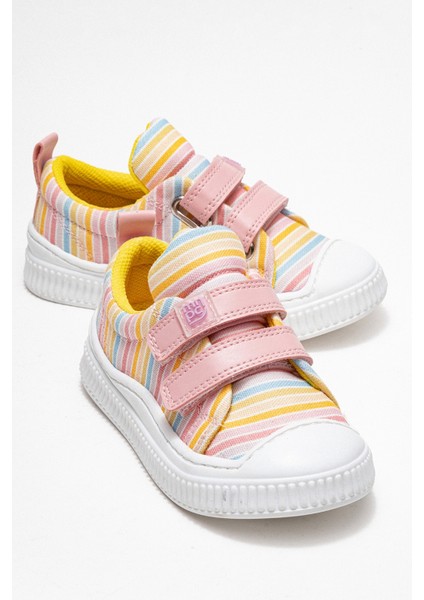 Kız Çocuk Pudra Çizgili Sneaker Ayakkabı