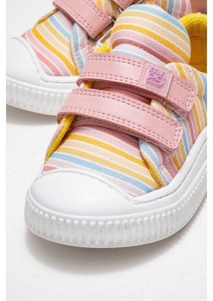 Kız Çocuk Pudra Çizgili Sneaker Ayakkabı