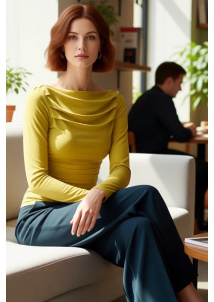 Stil Kadın Drapeli Vücuda Oturan Esnek Bluz Regular Örme Slim Kalıp fırsatları