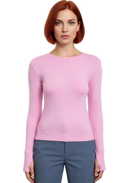 Stil Kadın Viskon Yumuşak Kumaşlı Parmak Geçme Detaylı Esnek Bluz Regular Örme Slim Kalıp