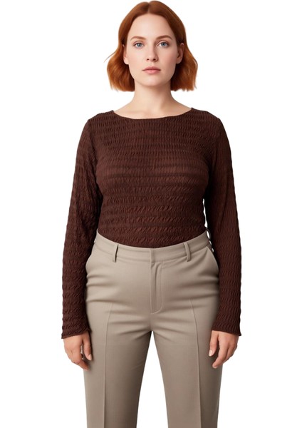 Kadın Vücuda Oturan Dokulu Esnek Örme Bisiklet Yaka Üst Kaliteli Şık Rahat Modern Zarif Günlük fiyatları