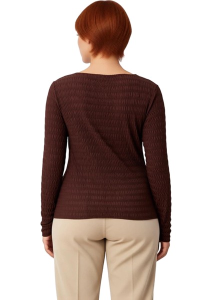 Kadın Vücuda Oturan Dokulu Esnek Örme Bisiklet Yaka Üst Kaliteli Şık Rahat Modern Zarif Günlük modelleri