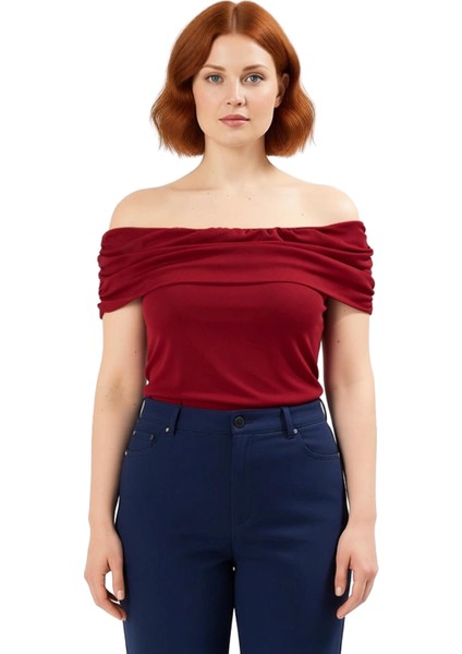 Kadın Örme Carmen Yaka Bluz Büyük Beden Konforu ve Şıklığı Bir Arada Sunar Kaliteli Şık Rahat fiyatları