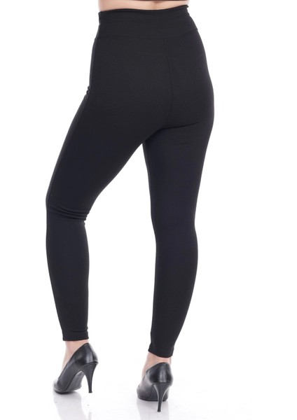 Kadın Siyah Beli Lastikli Önü Beyaz Şeritli Toparlayıcı Tayt fiyatları