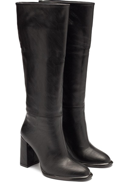 Kadın Diz Altı Kalın Topuklu Kaymaz Taban Günlük Golf Çizme 1500