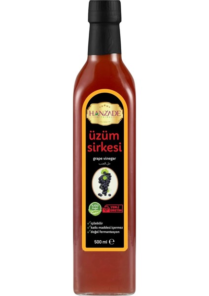 Hanzade Bitkisel Üzüm Sirkesi 500 ml Doğal Fermantasyon Içilebilir Katkısız Cam Şişe modelleri