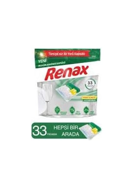 Renax Bulaşık Makinesi Kapsül Deterjanı, 33 Kapsül