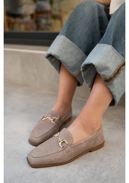 Aloha Vizon Süet Gold Detaylı Loafer modelleri