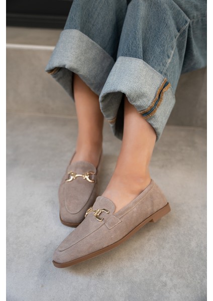 Aloha Vizon Süet Gold Detaylı Loafer fırsatları