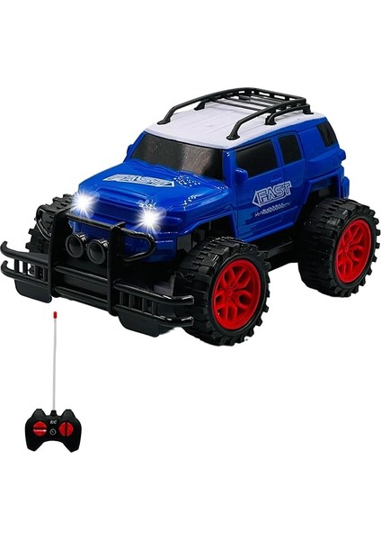 Uzaktan Kumandalı Pilli Full Fonksiyon Işıklı Drift Atabilen Offroad Yüksek Teker Araba Jeep, Kutulu ve Dayanıklı Malzeme (Mavi-Beyaz)