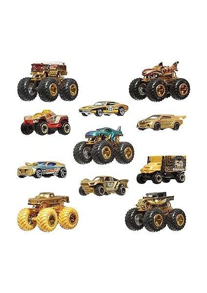 Wheels® Monster Trucks Bigfoot Trophy Şampiyonları Araba ve Kamyon Çoklu Arabalar, Metal Bigfoot, 5-Alarm, Bone Shaker, Mega-Wrex, Tiger Shark ve 6 Araba, JDW07 fiyatları