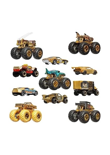 Wheels® Monster Trucks Bigfoot Trophy Şampiyonları Araba ve Kamyon Çoklu Arabalar, Metal Bigfoot, 5-Alarm, Bone Shaker, Mega-Wrex, Tiger Shark ve 6 Araba, JDW07 indirimleri