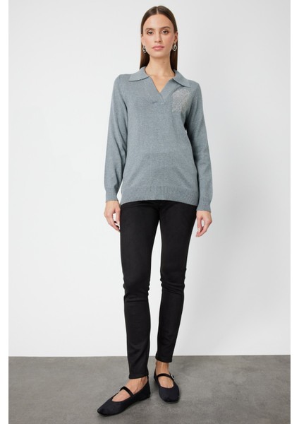 Omzu Zincirli Yaprak Detaylı Triko Kazak 65334 fiyatları