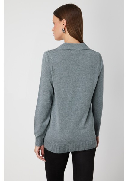 Omzu Zincirli Yaprak Detaylı Triko Kazak 65334 modelleri