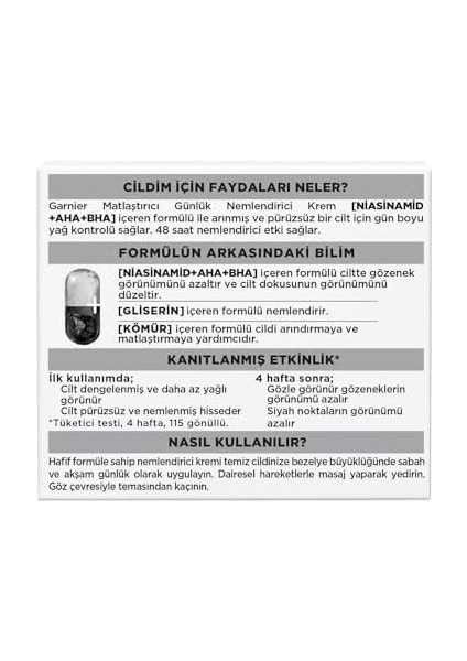 Garnier Saf ve Temiz Kömür Matlaştırıcı Günlük Nemlendirici Krem 50ML