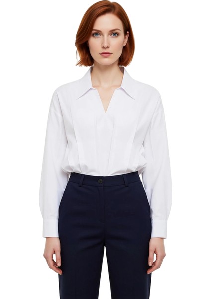 Kadınlar Için Dokuma Terrycotton Bluz Oversize Kesim ve Gömlek Yaka Detaylı Kaliteli Şık Rahat