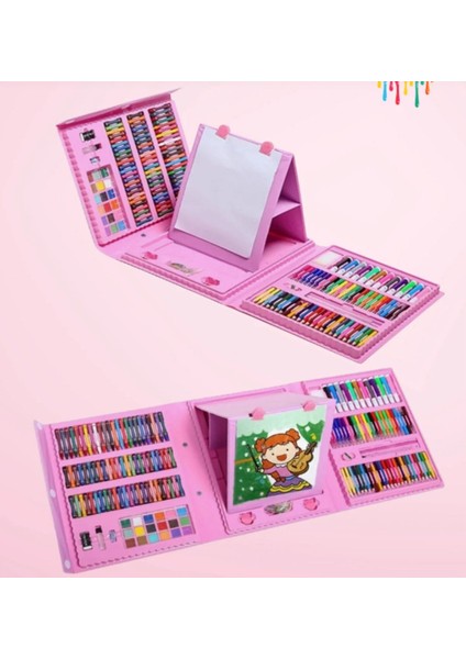 208 Parça Çocuk Boyama Seti Hediye Takımı Fırça Seti Pastel Boya (Pembe) fiyatları