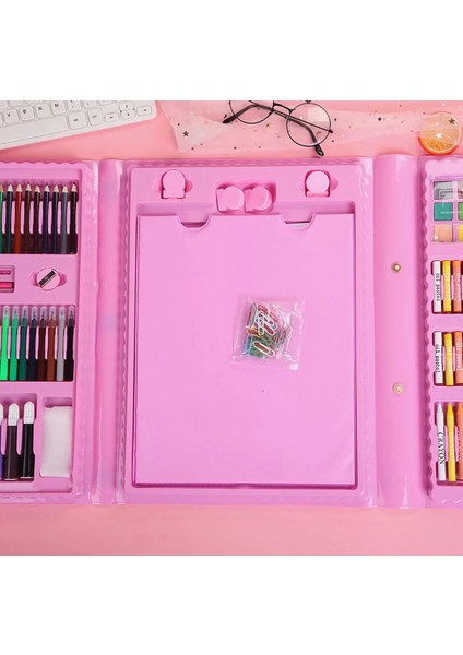 208 Parça Çocuk Boyama Seti Hediye Takımı Fırça Seti Pastel Boya (Pembe) modelleri