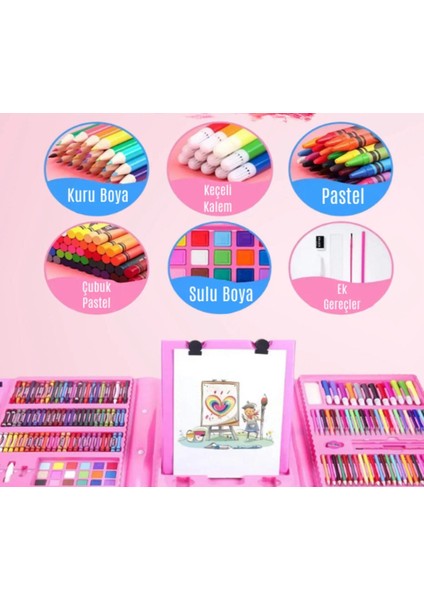 208 Parça Çocuk Boyama Seti Hediye Takımı Fırça Seti Pastel Boya (Pembe) fırsatları