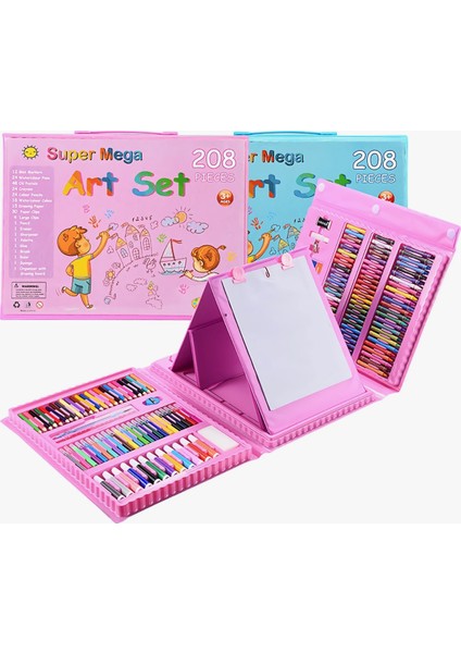208 Parça Çocuk Boyama Seti Hediye Takımı Fırça Seti Pastel Boya (Pembe) indirimleri