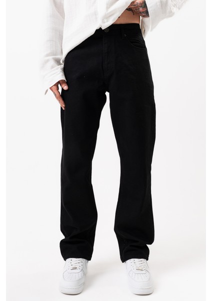 Erkek Siyah Baggy Bol Kot Pantolon Bol Paça