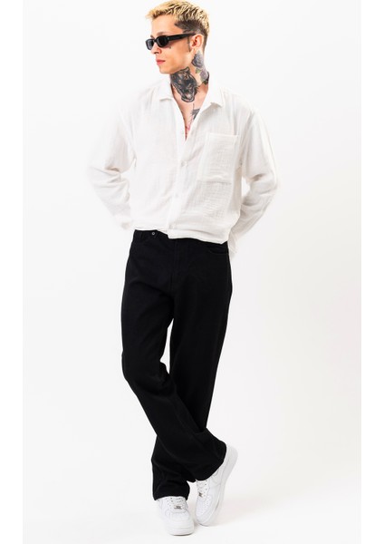 Erkek Siyah Baggy Bol Kot Pantolon Bol Paça modelleri