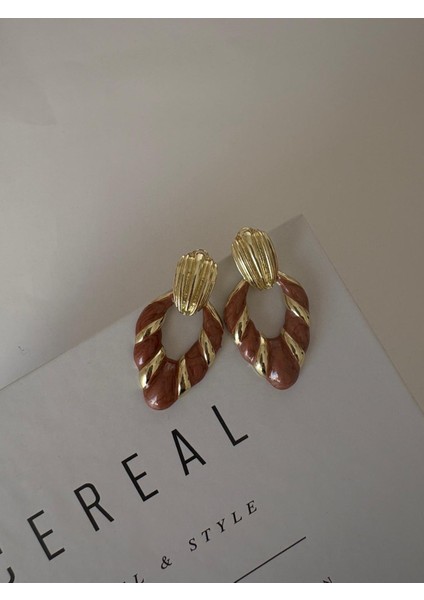 Vintage Şerit Damla Kahverengi Gold Pirinç Küpe fiyatları