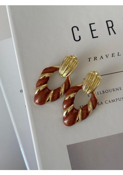 Vintage Şerit Damla Kahverengi Gold Pirinç Küpe fırsatları