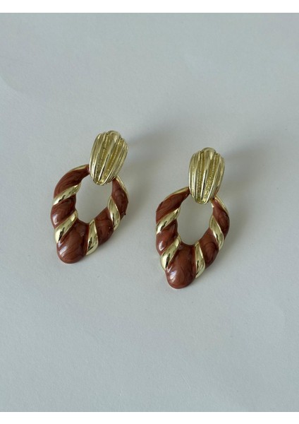 Vintage Şerit Damla Kahverengi Gold Pirinç Küpe indirimleri