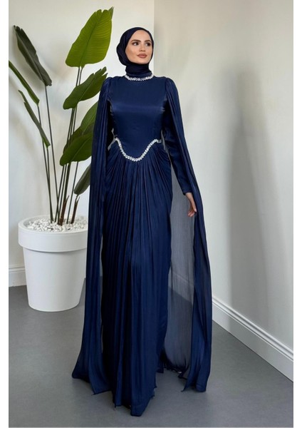 Maelis Beli ve Boynu Taşlı Abiye Lacivert fiyatları