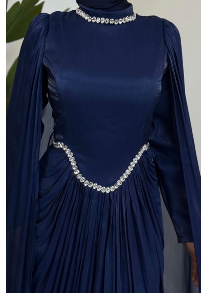 Maelis Beli ve Boynu Taşlı Abiye Lacivert indirimleri