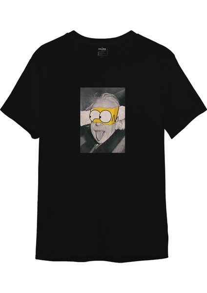 Albert Einstein / Homer Simpson Tişört - Siyah