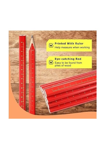 60 Adet Marangoz Kalemi, Kırmızı Sekizgen Kurşun Kalem, Şantiye, 175 mm Kalın Çekirdekli Yapı Kalemi, Marangoz Kalemtıraşlı Marangoz Kurşun Kalem, Marangozluk Çizimleri Için modelleri