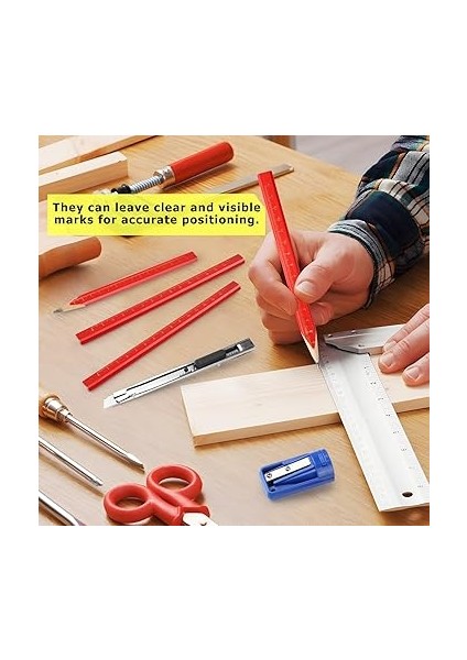 60 Adet Marangoz Kalemi, Kırmızı Sekizgen Kurşun Kalem, Şantiye, 175 mm Kalın Çekirdekli Yapı Kalemi, Marangoz Kalemtıraşlı Marangoz Kurşun Kalem, Marangozluk Çizimleri Için fırsatları