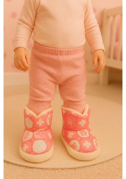 Bebek & Çocuk Kaydırmaz Eva Tabanlı Ev Botu / Panduf / Kışlık Peluş Bot / Kız Baskı Desenli fiyatları