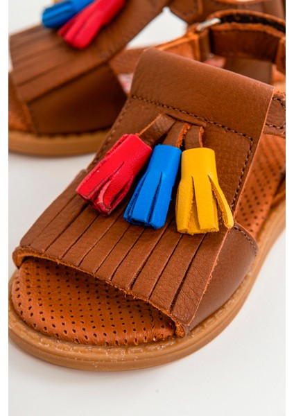 Kız Çocuk Taba Deri Ortopedik Destekli Çocuk Sandalet