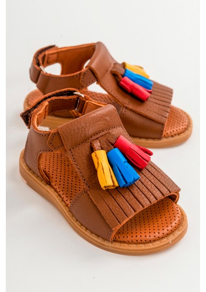 Kız Çocuk Taba Deri Ortopedik Destekli Çocuk Sandalet