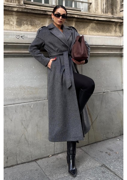 Apolet Detaylı Çıt Çıt Kapamalı Oversize Moher Kaban Antrasit 3147 fiyatları