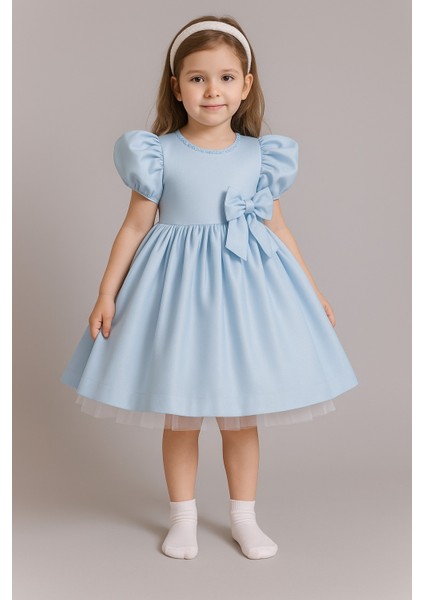 Kız Çocuk Ön Arka Fiyonk Detaylı Yaka Incili Balo Parti Mezuniyet Doğum Günü Elbise