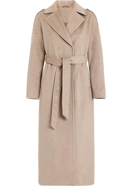 Apolet Detaylı Çıt Çıt Kapamalı Oversize Moher Kaban Kum 3147