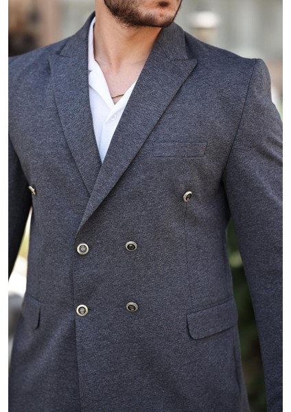 Erkek Slim Fit Penye Kumaş Kruvaze Ceket modelleri