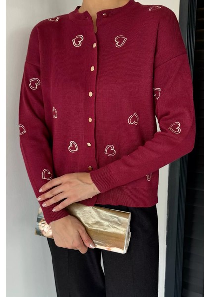 Kalp Nakışlı Kadın Triko Hırka (S-M-L Uyumludur) P-00018884 modelleri