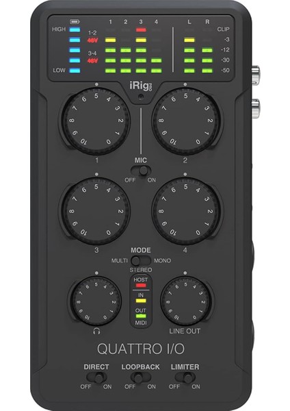 Multimedia Irig Pro Quattro I/o | 4-Giriş / 2-Çıkış Profesyonel Portable/taşınabilir/mobil Ses Kartı & Kayıt Mikseri (Mac/pc/ios/android/dslr ile Uyumlu)