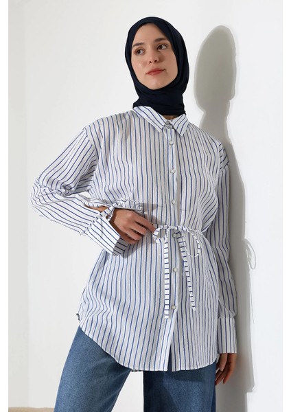 Kadın Modal Dokuma Kumaş Lacivert Tesettür Gömlek modelleri