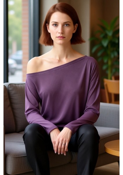 Stil Kadın %100 Modal Kumaş Rahat Kesim Bluz Regular Örme Relaxed Kalıp Tek Kol fırsatları