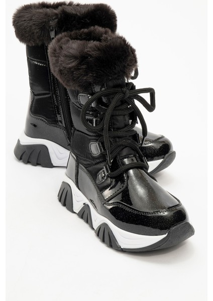 Kız Çocuk Siyah Simli Rugan Deri Suya Dayanıklı Günlük Bot