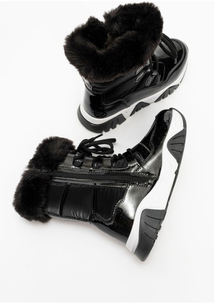 Kız Çocuk Siyah Simli Rugan Deri Suya Dayanıklı Günlük Bot